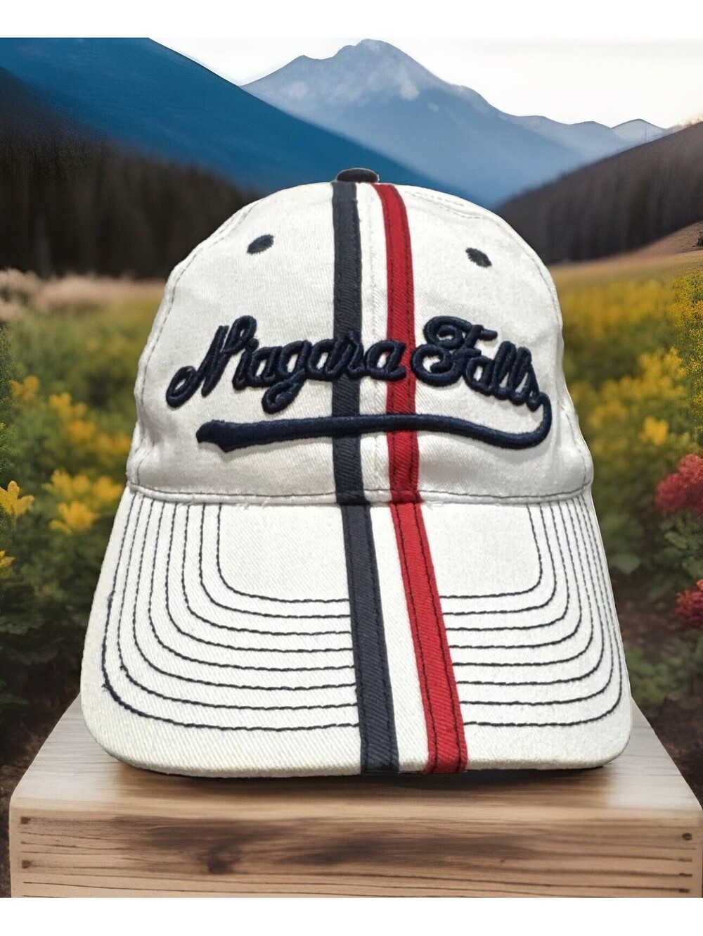 Niagara Falls Waterfall Canada USA 🇺🇸 Lake Erie Over Barrel White Baseball Cap